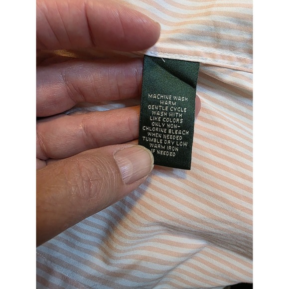 Lauren‎ Ralph Lauren Women's Medium Peach/Pink Striped Long Sleeve Button-Up Top - Picture 5 of 8